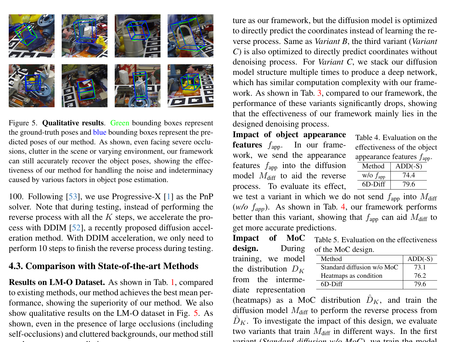 6D-Diff qualitative examples and ablations