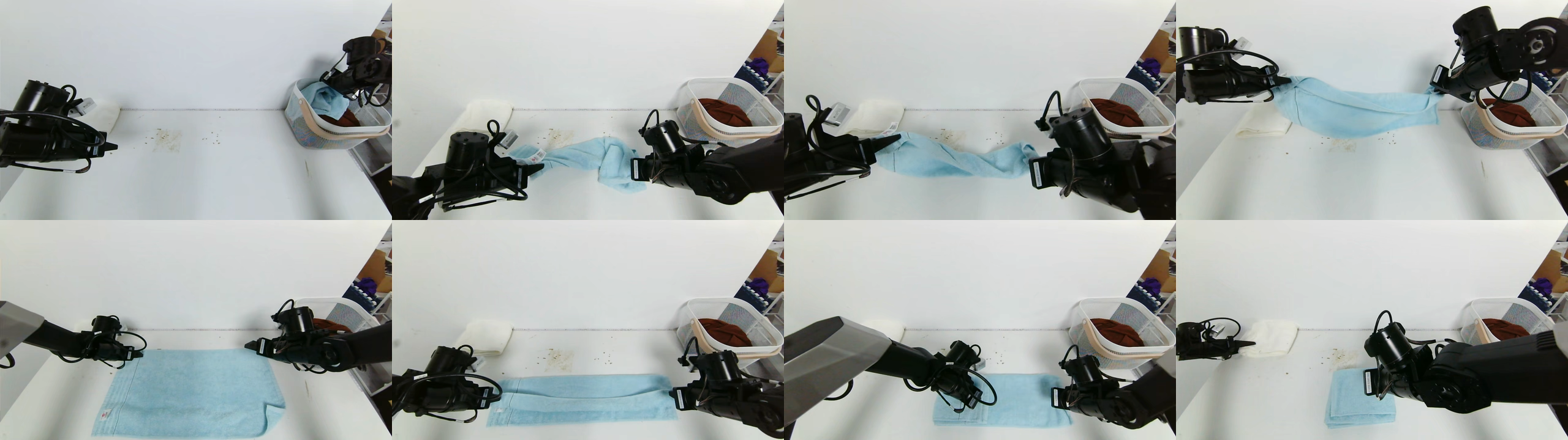 Fast-WAM Figure 3：Galaxea R1 Lite 双臂从取毛巾到展开和折叠的真实操作序列
