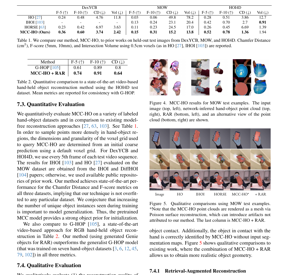 Hand-held object reconstruction Table 1: quantitative results