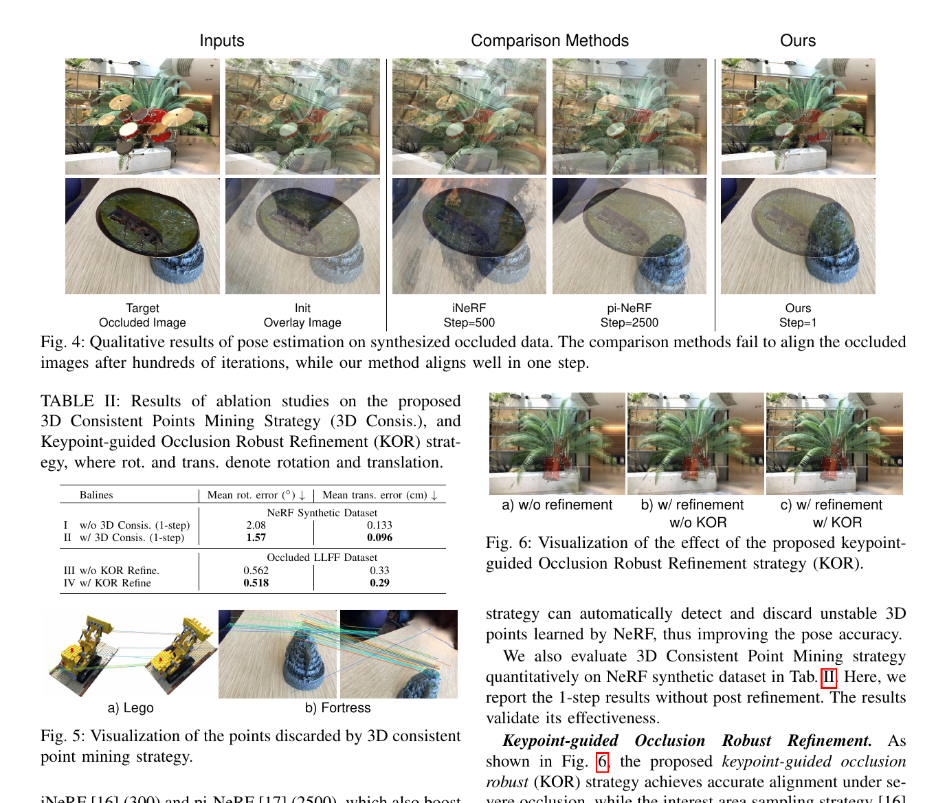 论文 Figure 4 至 6：遮挡结果、3D 点筛选与局部采样
