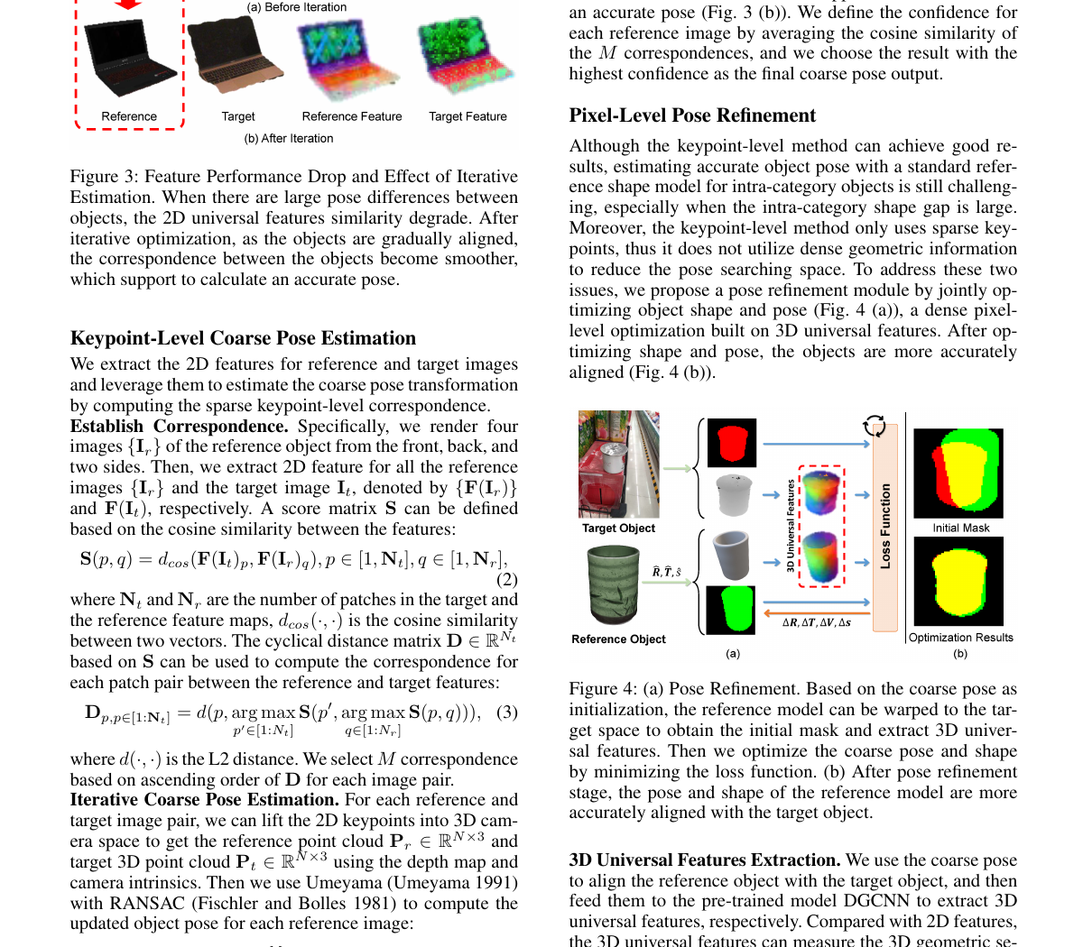 Universal Features Pose Figures 3–4 method page on iterative alignment and refinement